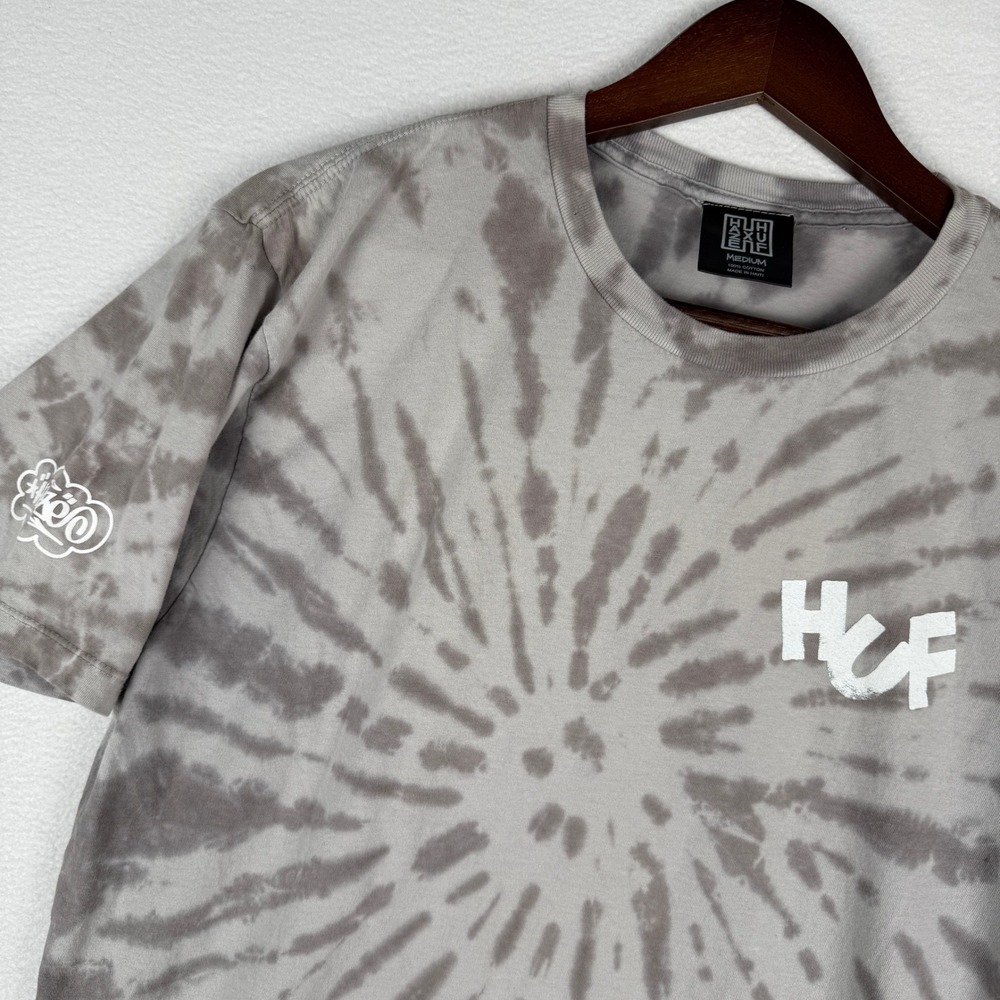 HUF x Haze Grey Tie Dye Spiral Graphic‎ T-Shirt Mens M Streetwear Skate Tee